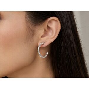GIVENCHY Silver-Tone Crystal Pavé Hoop Earrings, 1.25" Round, Post Backs